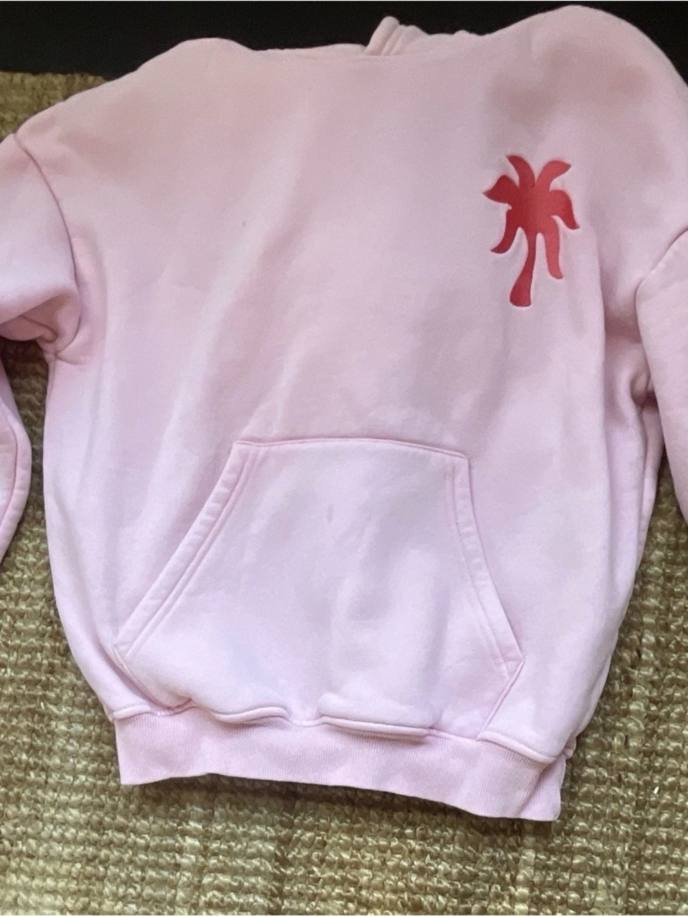 Pink Palm Puff pullover hoodie women’s XXS, “Everything Comes In Waves”